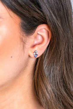ZINZI zilveren oorknoppen 11mm rond en rechthoeken, bezet met witte en blauwe kleurstenen ZIO2293