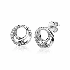ZINZI zilveren oorknoppen 10mm symboliseert verbondenheid witte zirconia's ZIO2119