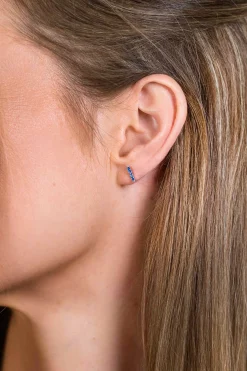 ZINZI zilveren oorknoppen staafje blauw 8mm ZIO1689B
