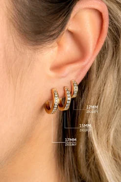 Zinzi zilveren oorringen 14K geel verguld 17 x 3mm witte zirconia's ZIO186Y