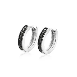 Zinzi zilveren oorringen 15 x 3mm zwart met luxe klapsluiting ZIO191B