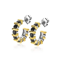 ZINZI zilveren oorsieraden bicolor vierkant en ronde zwarte zirconia's 16mm ZIO2252