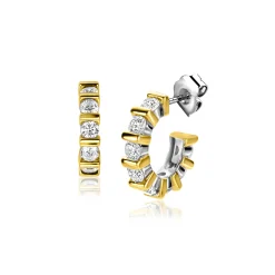 ZINZI zilveren oorsieraden bicolor vierkant en ronde witte zirconia's 16mm ZIO2251