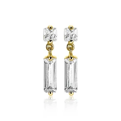 ZINZI zilveren oorsieraden geel verguld 15mm baguette rechthoek vierkant wit ZIO2056Y