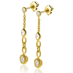 ZINZI zilveren oorstekers extra 14K geel verguld schakels witte ronde zirconia's 30mm ZIO2265G