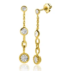 ZINZI zilveren oorstekers extra 14K geel verguld schakels witte ronde zirconia's 30mm ZIO2265G