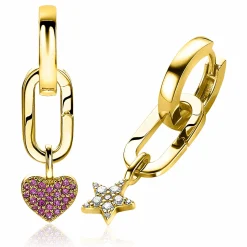 ZINZI zilveren ovale oorbedels  14K geel verguld sluitring 16mm voor je losse hangertjes ZICH2060G (zonder oorringen)