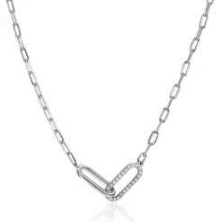 ZINZI zilveren paperclip schakelketting met twee verbonden schakels bezet met witte zirkonia's 40-45cm ZIC2690