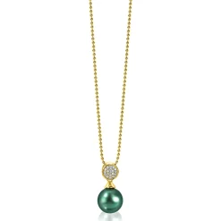 ZINZI zilveren parelhanger geelverguld 18mm witte zirconia's groene parel ZIH1151GG (zonder collier)