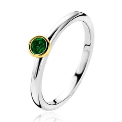 ZINZI zilveren ring bicolor glad rond met groene zirconia ZIR1177G