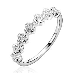 ZINZI zilveren ring met een rij roosjes bezet met witte zirkonia’s in het midden ZIR2873