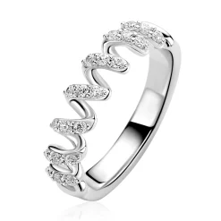 ZINZI zilveren ring met een sierlijk golvend design, bezet met witte zirkonia’s in verfijnde zetting ZIR2877