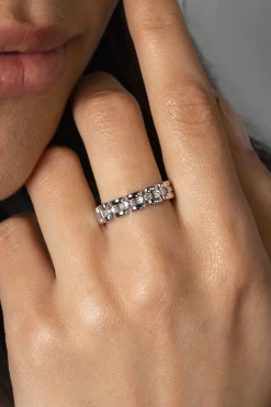 ZINZI zilveren ring met rolex-style schakels en de middenbaan bezet met witte zirconia's 5mm breed ZIR2504