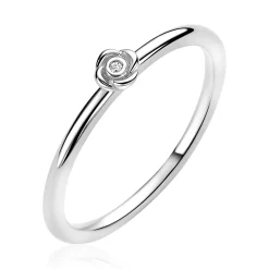 ZINZI zilveren ring met roosvorm (4mm), bezet met een witte zirkonia ZIR2872