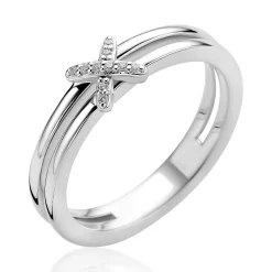 ZINZI zilveren ring met speels X-detail bezet met witte zirkonia's ZIR2813