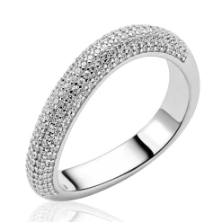 ZINZI zilveren ring volledig bezet met pavé gezette witte zirkonia’s in een vloeiende lijn ZIR2883
