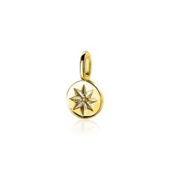 ZINZI zilveren ronde hanger geel verguld zonnetje ZIH2068G (zonder collier)