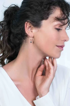 ZINZI zilveren rosé vergulde oorsieraden zwarte kleursteen 16mm ZIO1935RZ