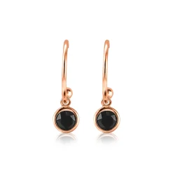 ZINZI zilveren rosé vergulde oorsieraden zwarte kleursteen 16mm ZIO1935RZ