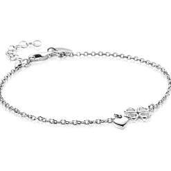 ZINZI zilveren schakelarmband met klavertje vier en hartje hanger ZIA2783