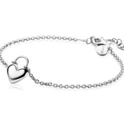 ZINZI zilveren  schakelarmband met hartvormige slot hanger 17-20cm ZIA2673