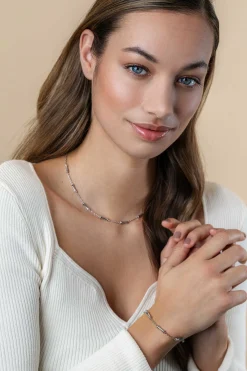 ZINZI zilveren schakel armband met vijf gladde bamboe vormen 17-20cm ZIA2577