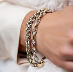 ZINZI zilveren schakelarmband geel verguld 6,4mm breed 20cm ZIA1641BG