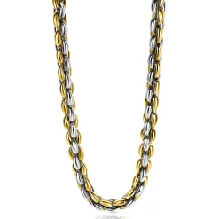 ZINZI zilveren schakelcollier geel verguld 7mm breed 45cm ZIC1290