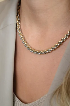ZINZI zilveren schakelcollier geel verguld 7mm breed 45cm ZIC1290
