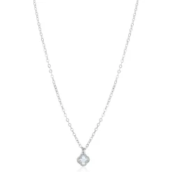 ZINZI zilveren schakelketting met een lichtblauwe klaver in het midden 40-45cm ZIC2905B