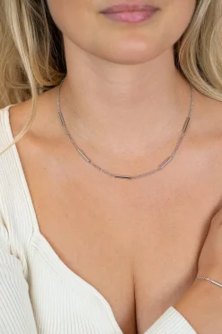 ZINZI zilveren schakelketting 45cm met vijf gladde ronde staafjes ZIC2800