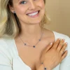 ZINZI zilveren schakelketting met twee lichtblauwe klavers en een donkerblauwe klaver 42-45cm ZIC2663B