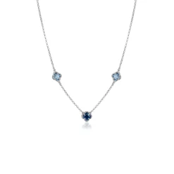 ZINZI zilveren schakelketting met twee lichtblauwe klavers en een donkerblauwe klaver 42-45cm ZIC2663B