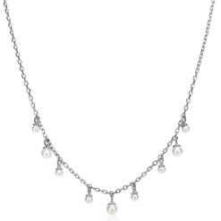 ZINZI zilveren schakelketting met negen ronde witte glasparels in verschillende groottes, speels verdeeld over de ketting 40-45cm ZIC2623