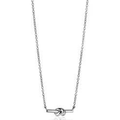 ZINZI zilveren schakel ketting met staafje en trendy knoop 45-48cm ZIC2613