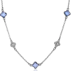 ZINZI zilveren schakel ketting met twee zilveren en drie blauwe klavers 40-45cm ZIC2582
