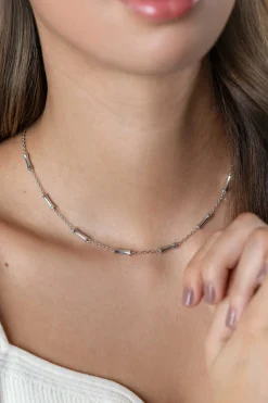 ZINZI zilveren schakel ketting met zeven gladde bamboe vormen 40-45m ZIC2577