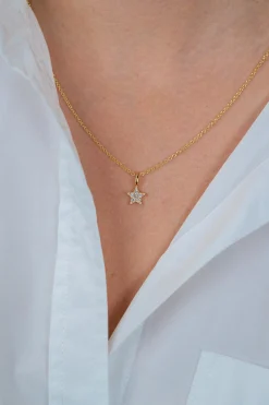 ZINZI zilveren ster hanger in geel verguld 13mm wit ZIH2138Y (zonder collier)