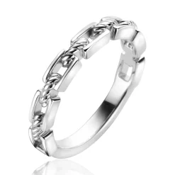 ZINZI zilveren stoere schakelring (3,7mm breed) met rechthoekige gladde schakels en gedraaide tussen-schakels ZIR2394