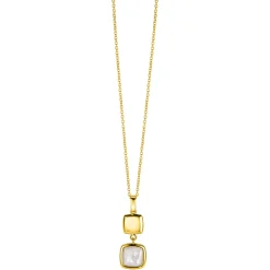 ZINZI zilveren tweezijdige hanger 14K geel verguld vierkant met zwarte onyx en wit parelmoer 30mm ZIH2257G (zonder collier)
