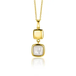 ZINZI zilveren tweezijdige hanger 14K geel verguld vierkant met zwarte onyx en wit parelmoer 30mm ZIH2257G (zonder collier)