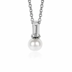 ZINZI zilveren witte parelhanger met witte baquette geslepen zirconia ZIH2135 (zonder collier)