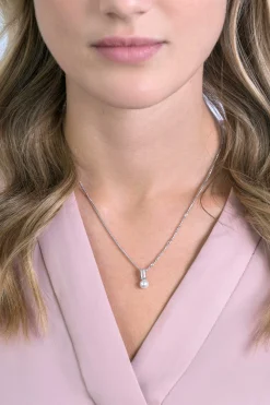 ZINZI zilveren witte parelhanger met witte baquette geslepen zirconia ZIH2135 (zonder collier)